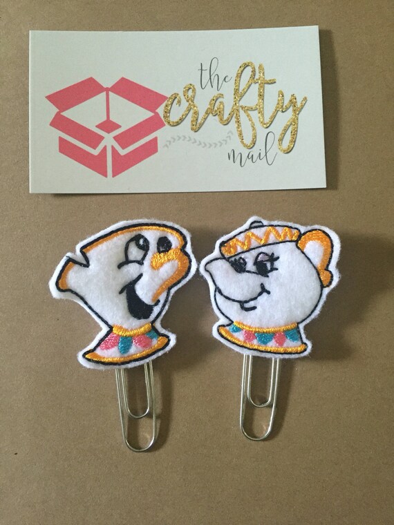 Chip & Mrs Potts Planner Clip/Bookmark. Beauty planner clip. Beast planner clip. Teacup planner clip. Choose one or both