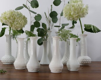 Vintage White Milk Glass hobnail Vases E.O. Brody Milk Glass Bud Vase Hobnail Pattern set of two white decor spring vases gift for her