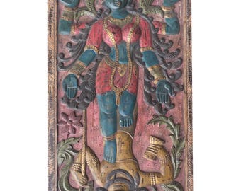 Antique Indian Door Panel Maa Kali Shakti KUNDALINI Yoga Hand Carved Powerful Goddess Protector, Meditation, Wall Panel