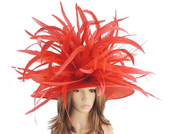 Red Large Collared Dove Hat for Kentucky Derby, Weddings (40 colours available)