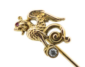 Riker 14K Gold Diamond & Ruby Mythological Griffin Stick Pin