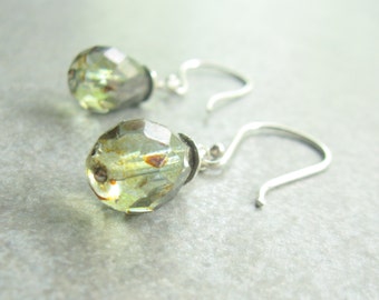 Mossy Green Sterling Silver Earrings Sage Green Translecent Earth Tones, Gift for Her Jewelry