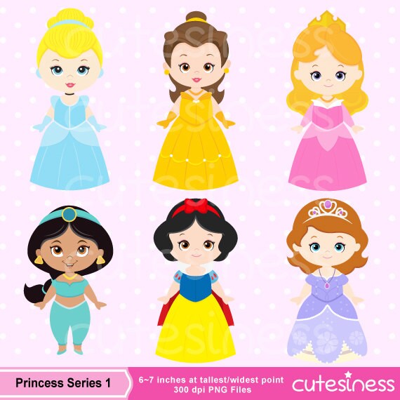 Cute princess clipart set 1 : Instant Download PNG file 300