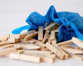 1-3/4" Wooden Clothespins - 25 Hand-Stained Clothespins - Unfinished Clothespin - Clothespins in a Muslin Bag