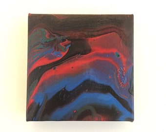 Acrylic Pour Blue, Red and Hints of Green