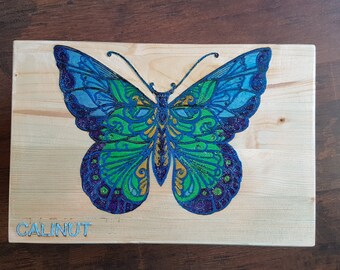 Hand painted pine wood stool
