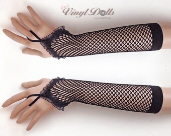 Black Fingerless Fishnet Gloves - Goth Gloves, Party Dress Up Gloves