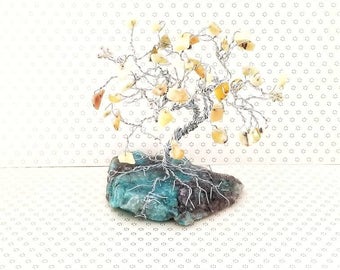 Sentimental Gifts, Opal Gem Tree, Wire Tree Sculpture, Gemstone Tree, Beaded Tree, Cute Desk Accessories, Friendship Gifts, Gifts for Mentor