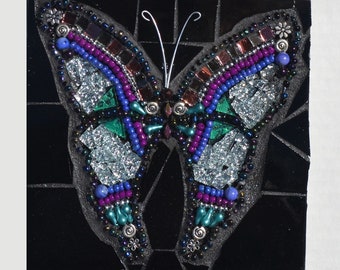 Silver Butterfly - Indoor Mixed Media Mosaic Wall Hanging