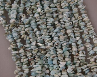 3 strands Larimar 5mm-10mm chips Gemstone Beads - 15"
