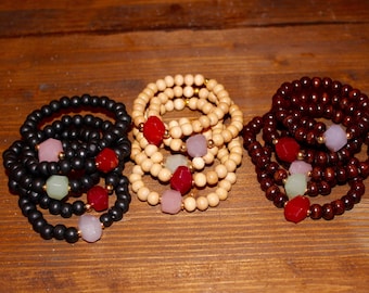 Faceted wooden bracelets
