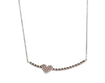 Heart Necklace/ Silver Necklace/ Cubic Zirconia/ For Her