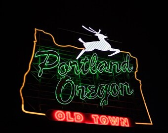 Portland Oregon Neon Sign Print | Made in Portland | Portland Old Town Neon Sign Art | Retro Home Decor | Fine Art Photography