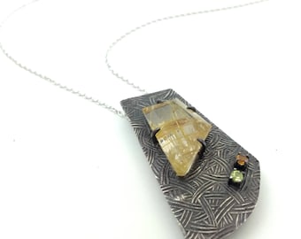 Rutilated quartz necklace Statement necklace Rustic quartz necklace