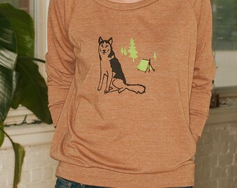 lets go camping Husky Shirt, Malamute, Camping Shirt, S,M,L,XL