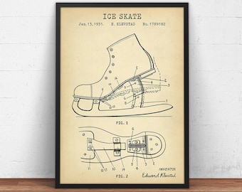 Ice Skating Patent Print, Skating Shoe Blueprint Art, Skater Gifts, Ice Skate, Figure Skating, Skate Wall Art Decor, Winter Sport Poster Art