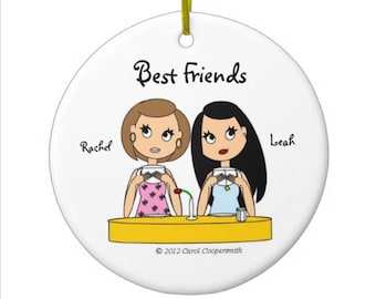 Best Friends Acrylic Christmas Ornaments Personalized - Brunette, Blonde, Auburn, Black Hair, African American