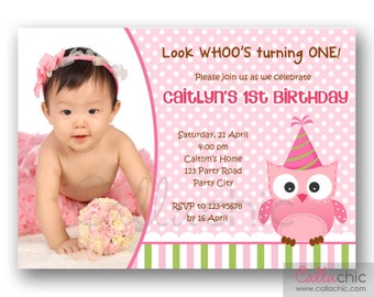 Owl 1st Birthday Invitation PRINTABLE Girl / Boy 1st