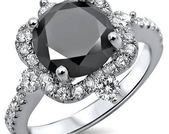 Black Diamond Engagement Ring Vintage Black Diamond 3 Stone