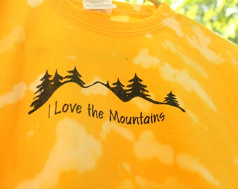 Kids L Mountains T Shirt, Youth Long Sleeve Tie Dye T Shirt, Yellow Tie Dye Kids Shirt, Youth Large Tie Dye Shirt, Long Sleeve Tie dye shirt