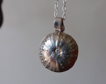 Fine silver sea urchin shell pendant, gift for her
