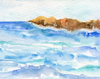 Aruba watercolor painting original 4 x 6 watercolor painting of rocky Aruba coast seascape, Aruba beach, original ocean art Caribbean