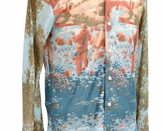 Vintage 70s Nylon Disco Shirt • NIK NIK stlye • Playboy Shirt • Fly Fishing Scene