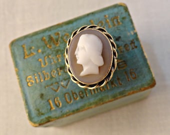 Antique Cameo Shirt Stud Gold Silver Victorian