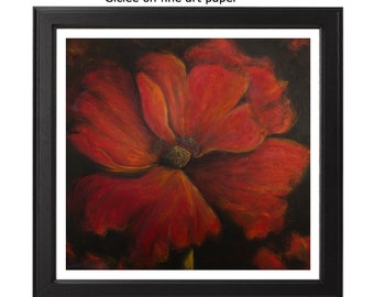 Poppy red art Poppy print art Large poppy painting Poppy on gold Red Poppies Wall art Gift for mom Large floral art Flower Foyer decor