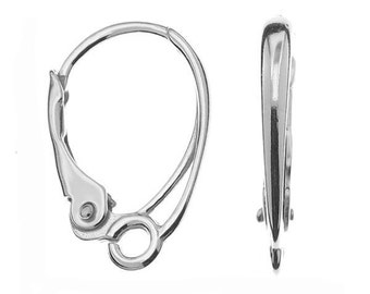 Sterling silver Leverback Earwires, Thick Silver Leverback Earrings with loop, for jewelry making - 1pair - F357