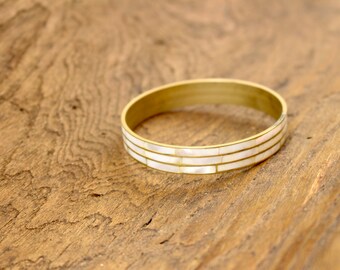 Vintage brass / mother of pearl bangle bracelet
