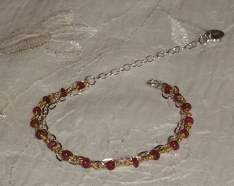 Bracelet Sterling Silver + Gold 22k_rubis_personnalise_gravure_creation_ handmade.