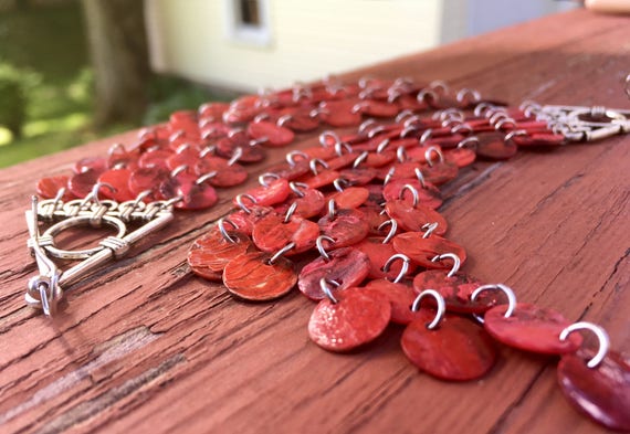 Red Mussel Shell Duster Earrings