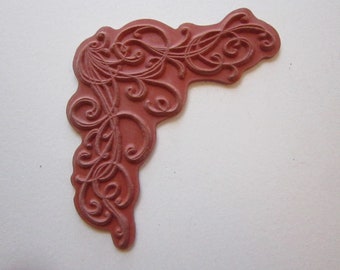 rubber stamp - corner flourish, swirl - unmounted red rubber stamp