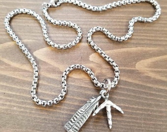 Little D Designs Turkey Toe and Feather Double Pendant Hunting Necklace Stainless Steel Chain Sportsmans Hunting Jewelry USA Free Shipping