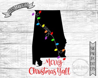 Merry Christmas Y'all Alabama Christmas Lights SVG / Merry Christmas Y'all Cut File and Printable / Commercial Use