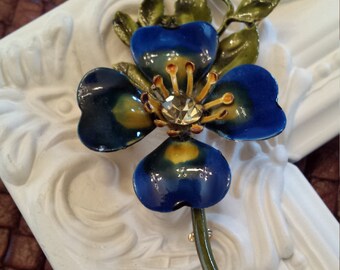 Vintage blue enameled brooch
