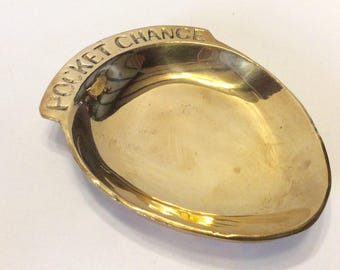 Vintage solid brass pocket change trinket dish. Taiwan free ship to US