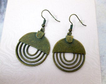 Vintage Style Circle Earrings Rustic Boho Earrings Spiral Drop Earrings Verdigris Earrings Patina Earrings Statement Earrings Bohemian Gypsy