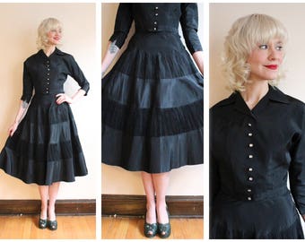 1950s Dress Set // Sparkling Star Taffeta Blouse & Skirt set // vintage 50s 2pc blouse + skirt