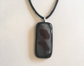 Black, grey and red fused glass necklace