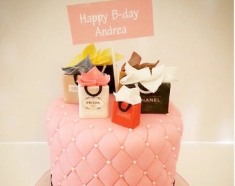 Fancy brand logos edible fondant shopping bags