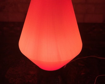Vintage Mid Century Modern Atomic Orange Plastic Beehive Lamp Wooden Tripod Legs