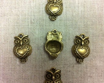 Set of 5 charms bronze metal T24 - owls