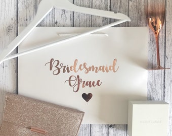 EXTRA LARGE personalised bridesmaid gift bag wedding gift bag personalised bridal party bag rose gold silver wedding hanger size