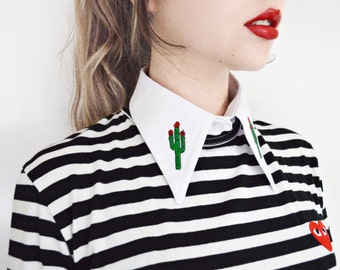 Cactus Detachable Embroidered Peter Pan Wednesday Addams Fake Collar Patch