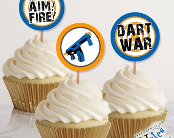 Dart War Party Cupcake Toppers, Dart War Tags, Dart Party Favor Tags, Dart War Party Decor, Dart Gun Favor Tags and Stickers | PRINTABLE