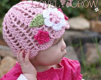 Hat Crochet Pattern for Garden Fairy Hat - sizes from newborn to 4T digital