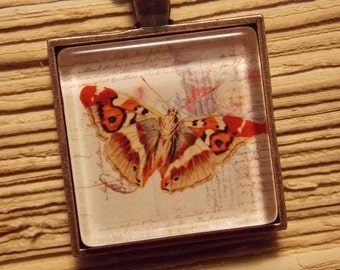 Glass Tile Necklace- Vintage Moth