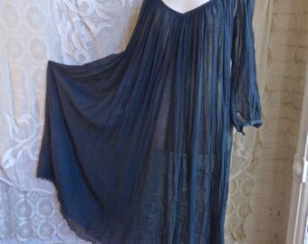 Sheer Navy Indian Gauze Cotton Maxi Dress